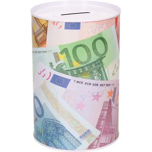 Spaarpot blik euro biljetten - gekleurd - 10 x 15 cm - Spaarpotten