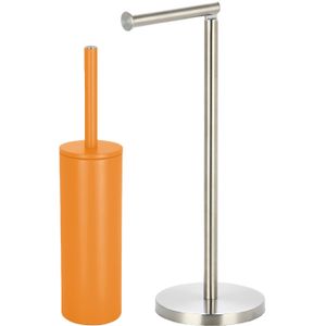 Spirella Badkamer accessoires set - WC-borstel/toiletrollen houder - metaal - oranje/zilver - Luxe uitstraling