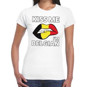 Kiss me I am Belgian t-shirt wit dames - Feestshirts
