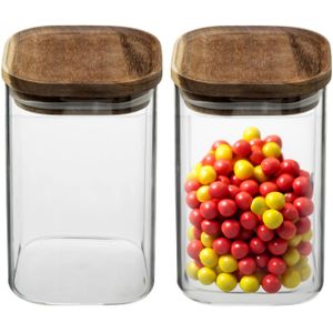 5Five Voorraadpot voedsel - 2x - glas met acacia houten deksel - 1000 ml - luchtdichte deksel - Voorraadpot