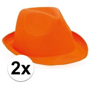 2x Oranje trilby feesthoedje - Verkleedhoofddeksels