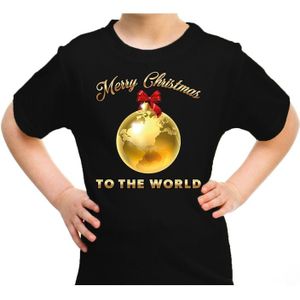 Kerst t-shirt voor kinderen - Merry Christmas - wereld - zwart - kerst t-shirts kind