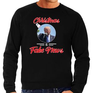 Trump Christmas is fake news foute Kerst sweater / trui zwart voor heren - kerst truien