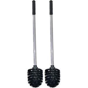 2x stuks wc/toiletborstels zwart/zilver  34.5 cm van RVS - Toiletborstels