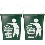 2x stuks groene vuilnisbakken/afvalbak voor gft/organisch afval 5 liter
