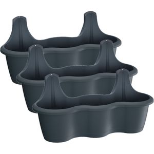 3x stuks muur/wand bevestiging plantenpotten/bloempotten kunststof 51 x 20 x 20 cm antraciet grijs
