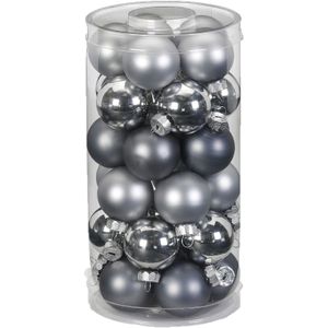 60x stuks kleine glazen kerstballen grijs 4 cm - Kerstbal