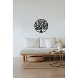 Wanddecoratie Tree of Life/levensboom ornament - Mdf hout - Dia 30 cm - zwart - wanddecoratie