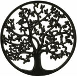 Wanddecoratie Tree of Life/levensboom ornament - Mdf hout - Dia 30 cm - zwart - wanddecoratie
