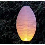 2x stuks luxe solar lampion/lampionnen wit met realistisch vlameffect 30 x 50 cm  - Lampionnen