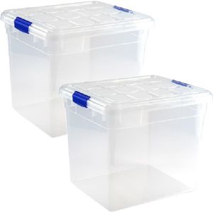 2x stuks Opslagbakken/organizers met deksel 35 liter 42 x 36 x 35 cm transparant - Opbergbakken