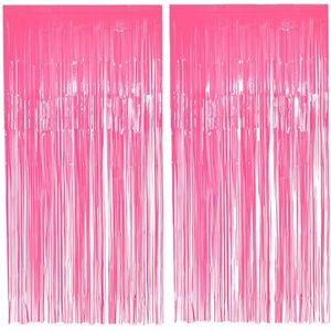 Folie deurgordijn/feestgordijn - 2x - neon fluor roze - 100 x 200 cm - Versiering/feestartikelen - Feestdeurgordijnen