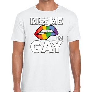 Kiss me i am gay t-shirt wit voor heren - Feestshirts