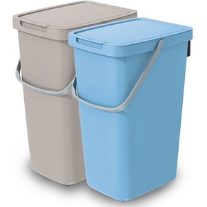 GFT/rest afvalbakken set - 2x - 20L - Beige/blauw - 23 x 29 x 45 cm - afval scheiden - Prullenbakken