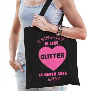 Gay Pride tas voor dames - being gay is like glitter - zwart - katoen - 42 x 38 cm - Feest Boodschappentassen