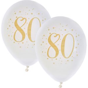 Verjaardag leeftijd ballonnen 80 jaar - 16x - wit/goud - 23 cm - Feestartikelen/versieringen - Ballonnen