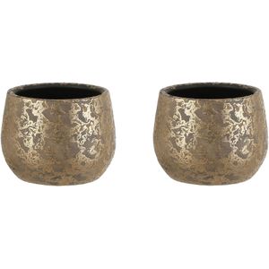 Set van 2x Stuks Keramiek Aardewerk Bloempotten van 13 X 16.5 cm In Het Flakes Goud