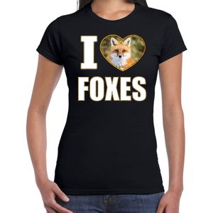 I love foxes t-shirt met dieren foto van een vos zwart voor dames - T-shirts