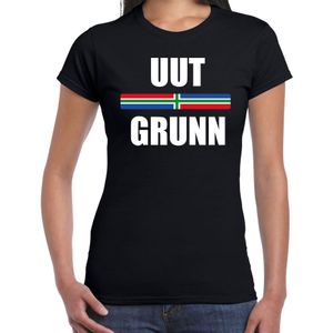 Uut grunn met vlag Groningen t-shirts Gronings dialect zwart voor dames - Feestshirts