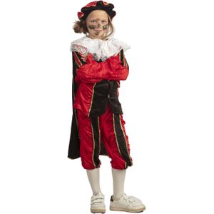 Piet verkleed kostuum 4-delig - rood/zwart - polyester - pietenpak voor kinderen - Carnavalskostuums