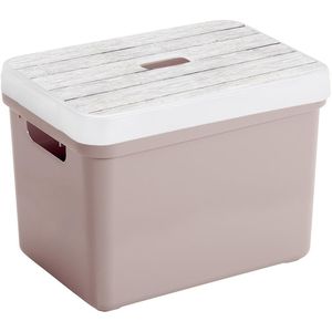 Sunware Opbergbox - oud roze - 18L - kunststof met houtkleur deksel