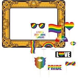Foto prop set met frame - gay pride - 13-delig - LHBTI/LGBTQ parade - photo booth accessoires - Fotoprops