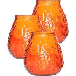 Set van 3x Stuks Oranje Lowboy Buiten Tafel Sfeer Kaarsen 10 cm 40 Branduren In Glas - Tuinkaarsen