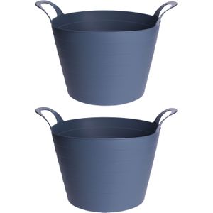 Excellent Houseware Flexibele emmers/wasmanden - 2x stuks - 30L - blauw - kunststof