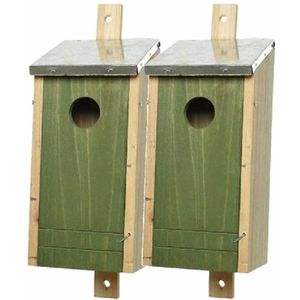 Set van 2 donkergroene houten vogelhuisjes 26 cm - Vogelhuisjes