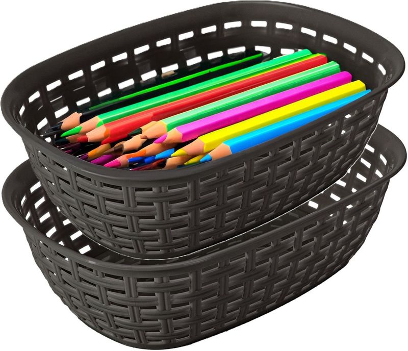 Opbergmandje/kastmandje - 2x - antraciet - 3 liter - kunststof - 21 x 30 x 7 cm - kleine bakjes - Opbergmanden