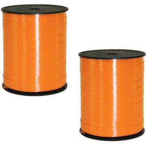 2x rollen cadeaulint/sierlint in de kleur oranje 5 mm x 500 meter - Cadeaulinten