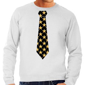 Thema verkleed sweater / trui sterretjes stropdas grijs voor heren - Feesttruien