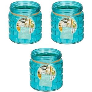 3x citronella kaarsen -  glazen pot - 12 cm - blauw - geurkaarsen