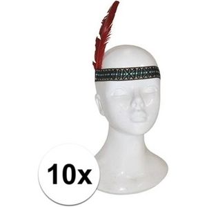 10x Voordelige indianen hoofdband met veer - Verkleedhoofddeksels