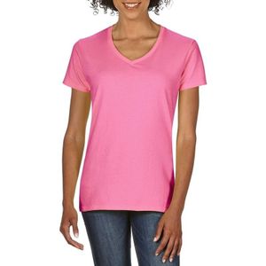 Getailleerde dameskleding t-shirt met V-hals licht roze - T-shirts