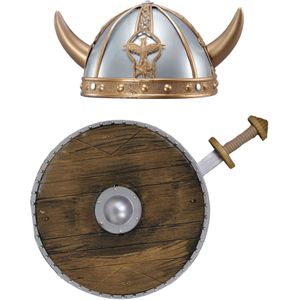 Carnaval verkleed set Viking/ridder - helm/zwaard en schild - middeleeuws - Verkleedhoofddeksels