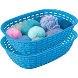 Opbergmandje/kastmandje - 2x - blauw - 3 liter - kunststof - 21 x 30 x 7 cm - kleine bakjes - Opbergmanden