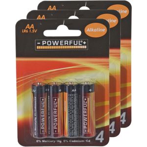 Powerful Batterijen Penlite - AA type - 12x stuks - Alkaline - Penlites AA batterijen