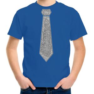 Verkleed t-shirt voor kinderen - glitter stropdas - blauw - jongen - carnaval/themafeest kostuum - Feestshirts