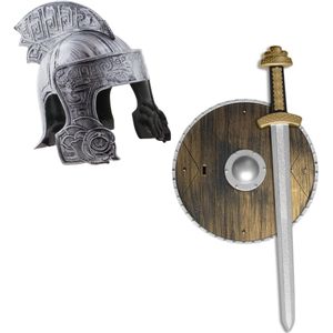 Ridder helm zilver met set ridder speelgoed wapens - Verkleedhoofddeksels