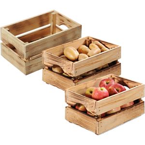 Fruitkisten opslagbox - 3x - old look - lichtbruin - hout - L40 x B30 x H15 cm - Opbergkisten