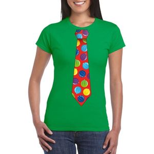 Kerst t-shirt stropdas met kerstballen print groen voor dames - kerst t-shirts