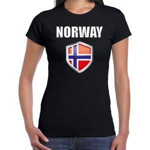 Noorwegen landen supporter t-shirt met Noorse vlag schild zwart dames - Feestshirts