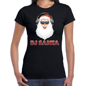 Fout kerstshirt zwart DJ Santa met koptelefoon voor dames - kerst t-shirts