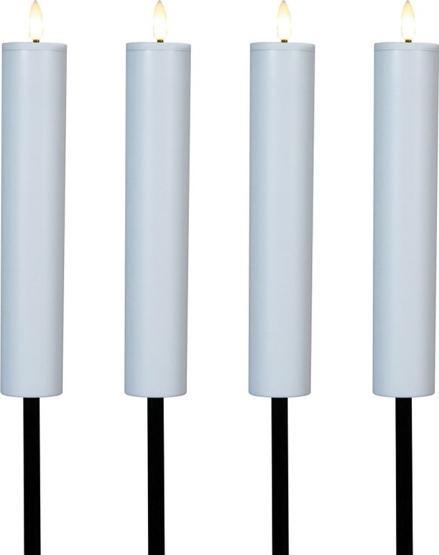 Solar kaars fakkel - 4x - wit - tuinsteker -  H76 cm - 3D lont - timer functie - tuinlamp - Fakkels