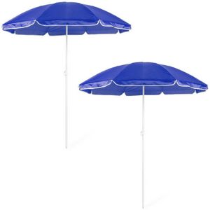 2x Verstelbare strand/tuin parasols blauw 150 cm - Parasols