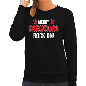 Merry Christmas  Rock on foute Kerstsweater / Kersttrui zwart voor dames - kerst truien