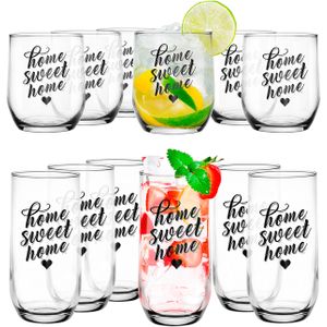 Glasmark Drinkglazen/waterglazen Tumblers Home Sweet Home - transparant glas - 12x stuks - Drinkglazen