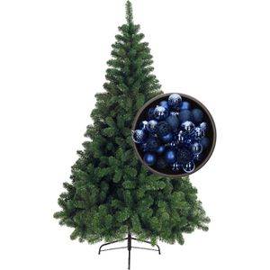 Bellatio Decorations kunst kerstboom 240 cm met kerstballen kobalt blauw - Kunstkerstboom