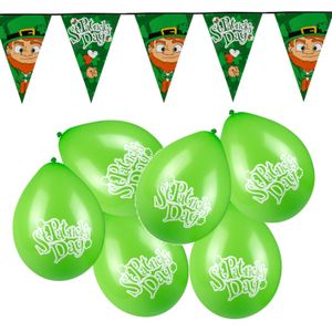 St Patricks Day versierpakket met 1x vlaggenlijn en 12x ballonnen - Feestslingers